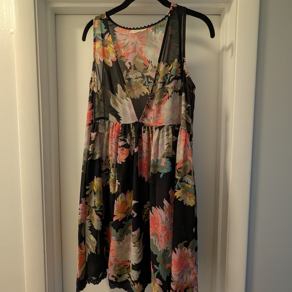 Floral Sleeveless Dress Or Top - Black and Pink